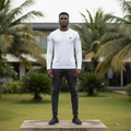 Men's White Long-Sleeve Athletic Performance Shirt – Nigerian Male Model
