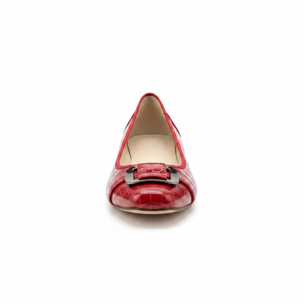 Women's Patent Leather Square Buckle Ballet Flat - Red - Ghost Mannequin