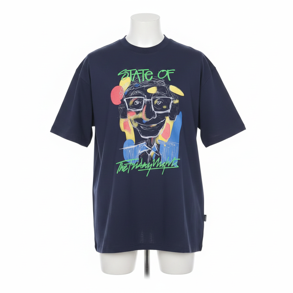 Navy Street Art Graphic Short-Sleeved Shirt - Ghost Mannequin