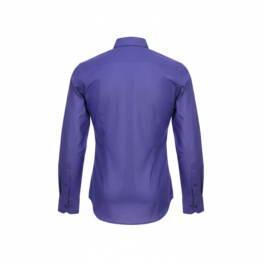 Royal purple plain long-sleeved shirt ghost mannequin back view