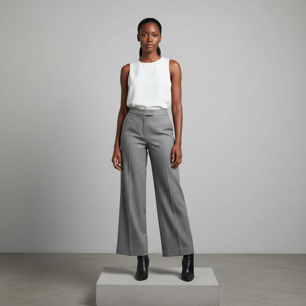 Grey Marl Wide-Leg Trousers - Model Front