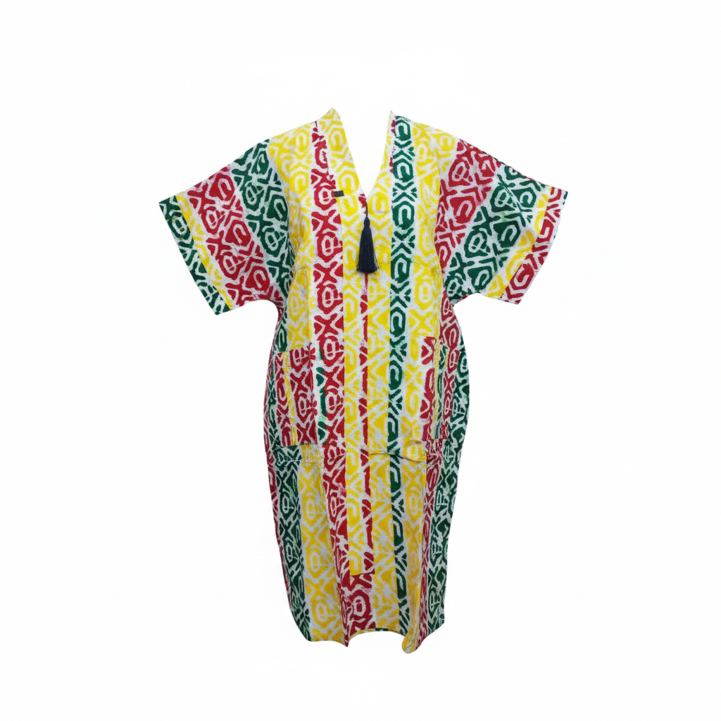 Women's Multicolour Adire Bubu Gown – Ghost Mannequin View