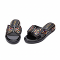 Women's black patent mosaic rhinestone cross-strap mule slipper - ghost mannequin pair view