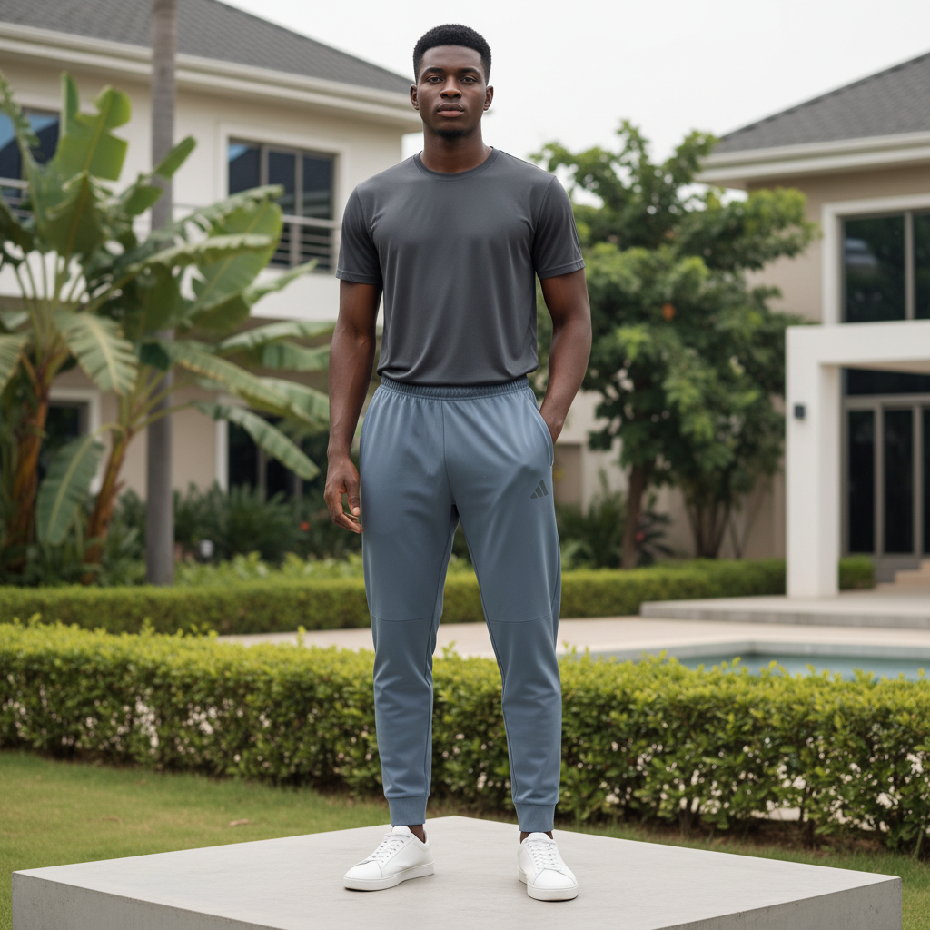 Men's Steel Blue Tapered Athletic Track Trousers – Nigerian Male Model