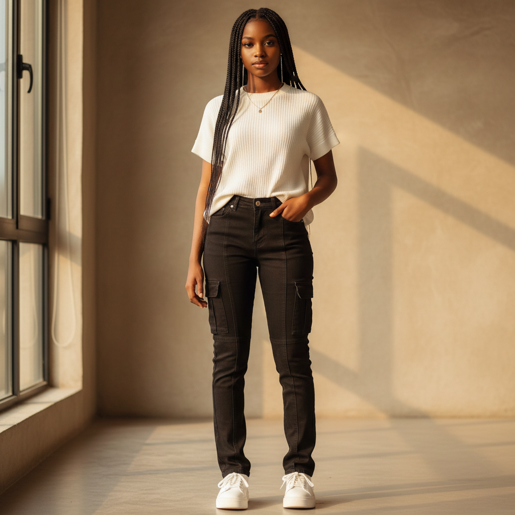 Girls Black Cargo Slim Jeans – Model Shot