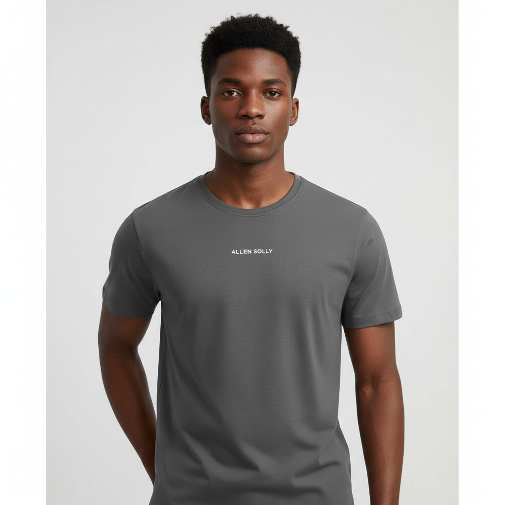 Centre Logo Crew Tee – Charcoal – Model Front View
