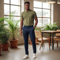 Crest Emblem Polo Shirt Olive Green – Model Shot