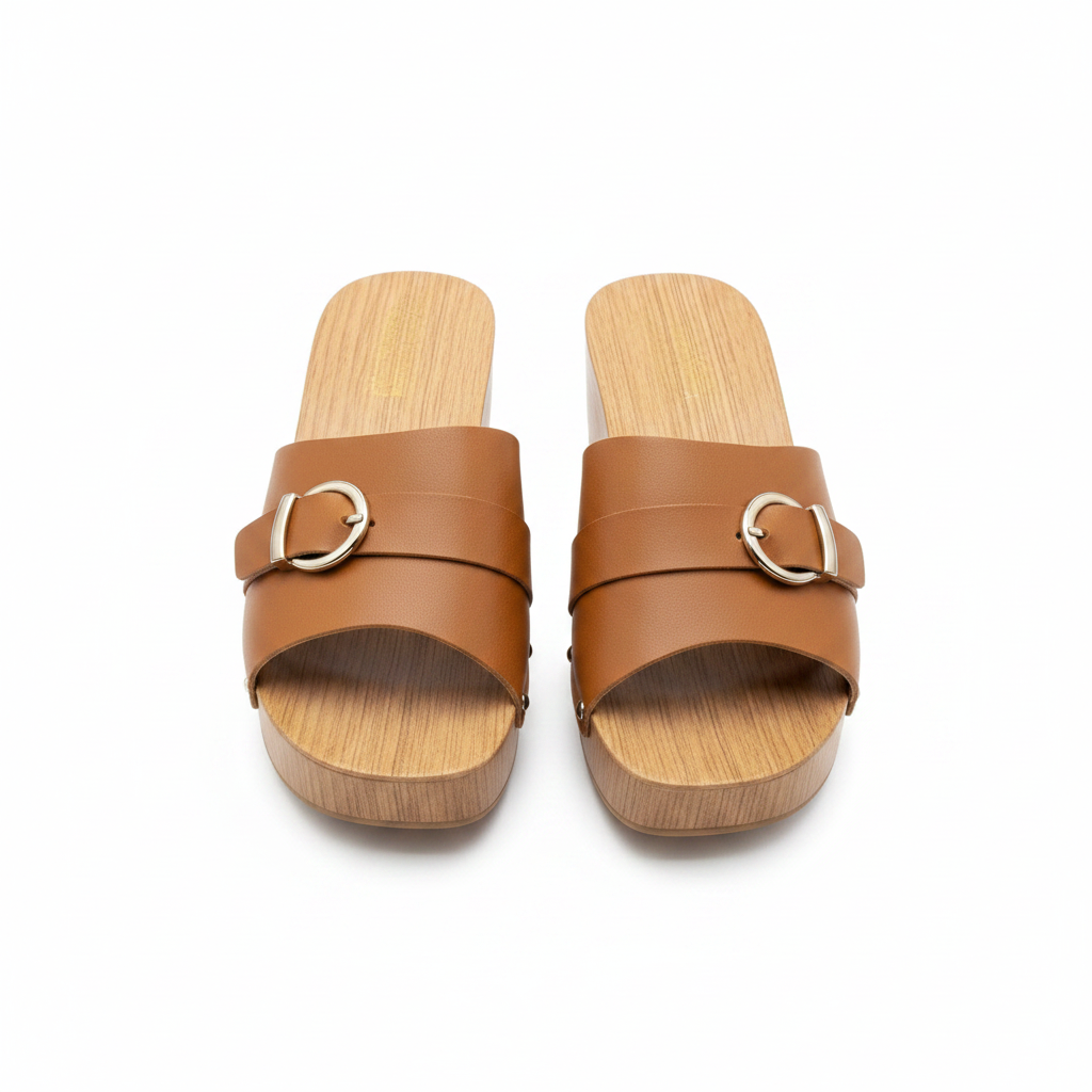 Women's Buckle Strap Platform Slide Slipper - Ghost Mannequin Front View