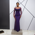 Purple Velvet Bodycon Maxi Gown - Model Shot