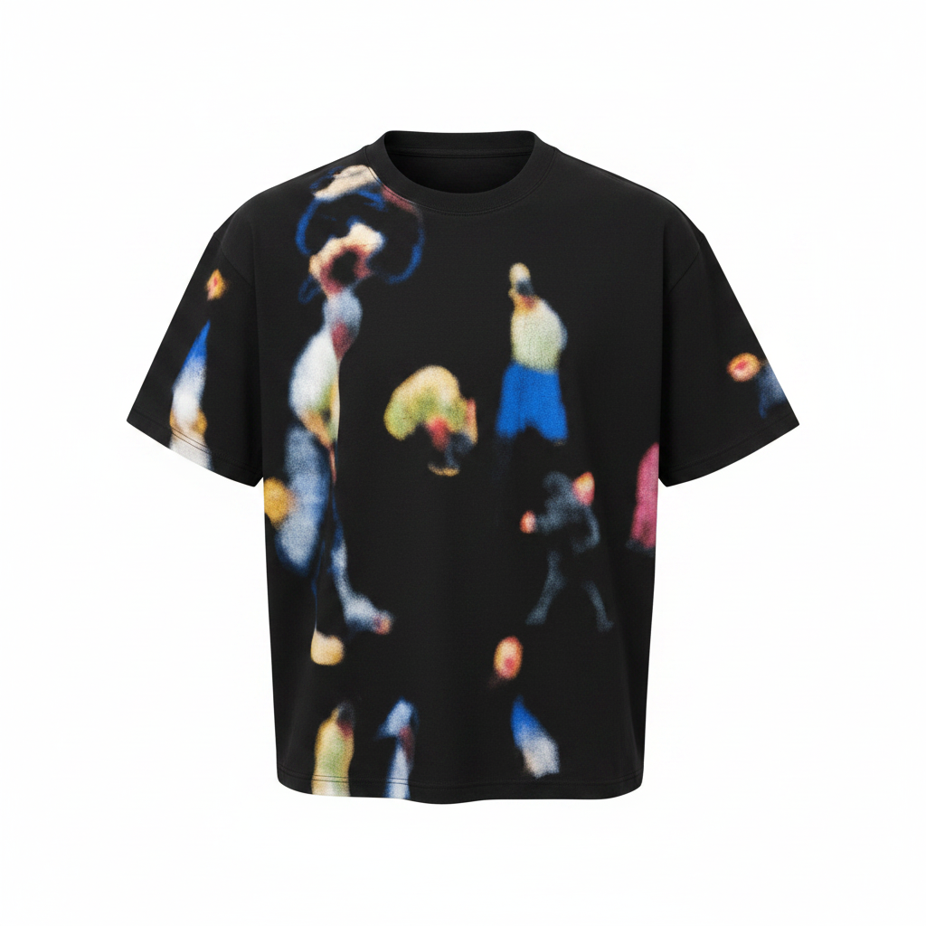 Men's black abstract art print shirt ghost mannequin front view