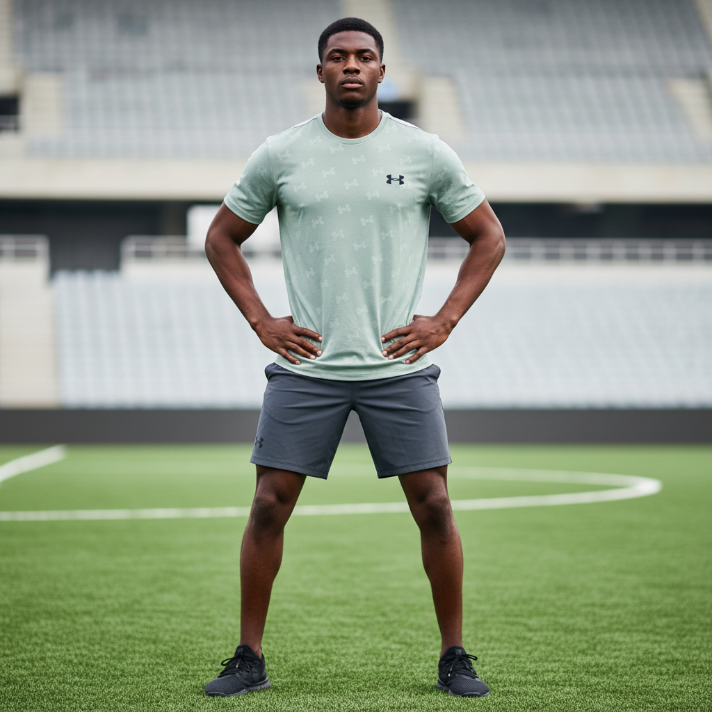 Men's Light Grey Cross-Pattern Sports Crew-Neck Performance T-Shirt – Nigerian Male Model Sports Setting