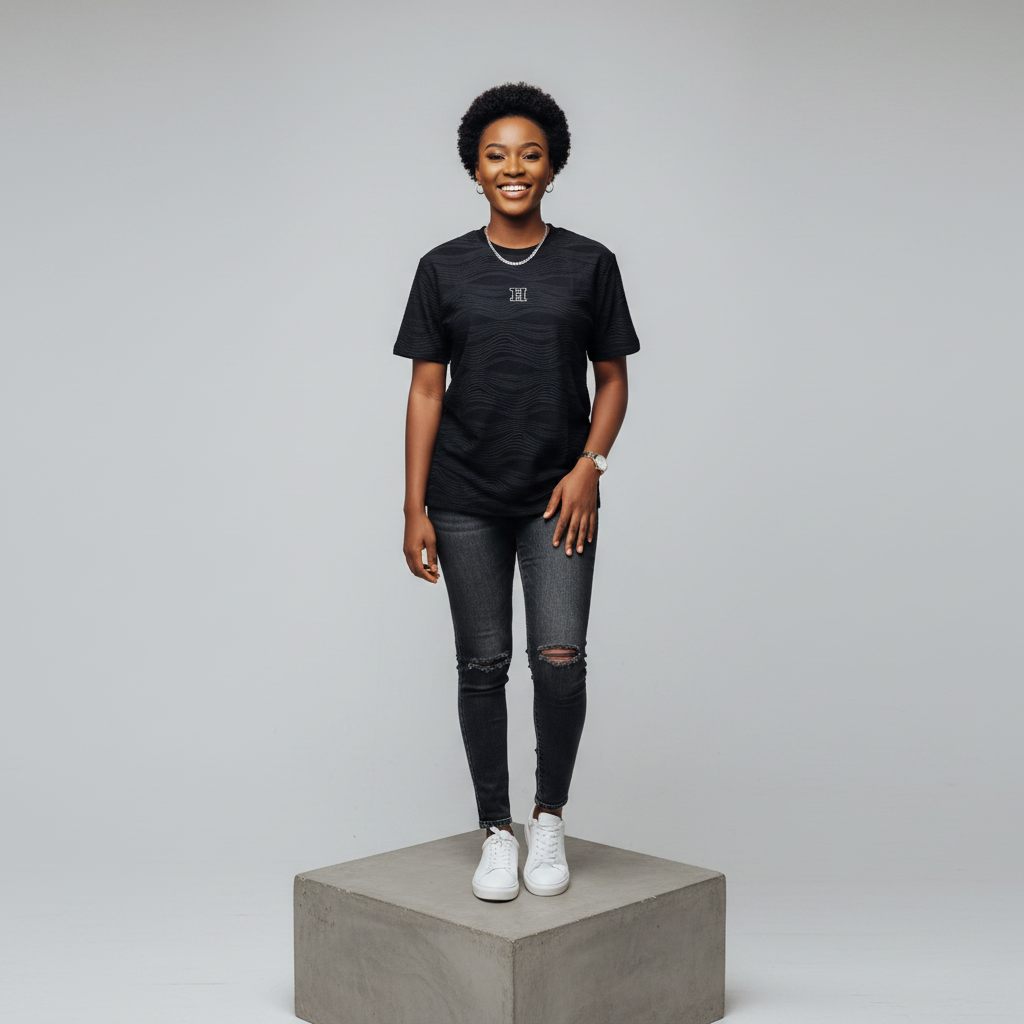 Black Wave Texture H Shirt - Model Front