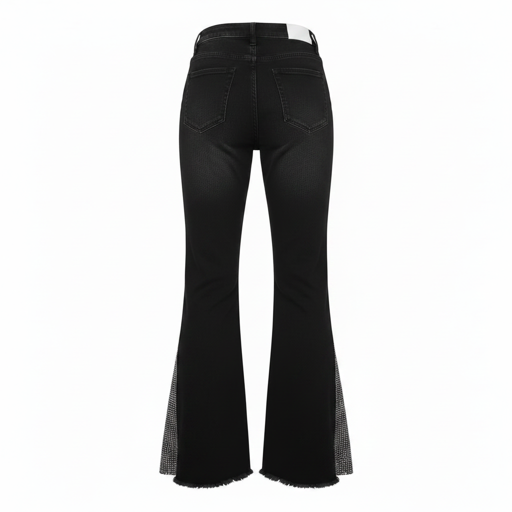 Black Rhinestone Side Panel Flare Jeans – Ghost Mannequin Back