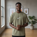 Swoosh Olive Cotton Graphic Tee – Model Shot