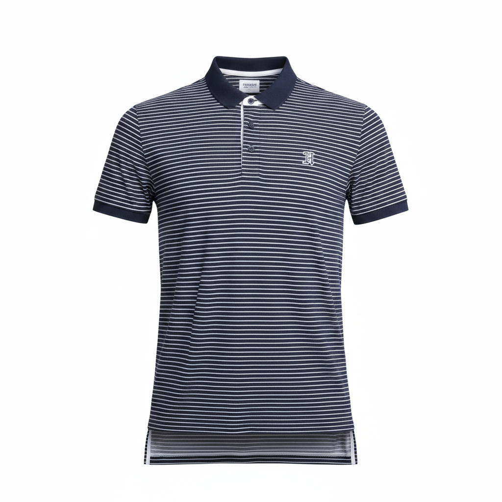 Navy Blue White Striped Polo Shirt - Ghost Mannequin