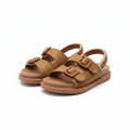 Kids tan rhinestone double-strap buckle sandal ghost mannequin pair view
