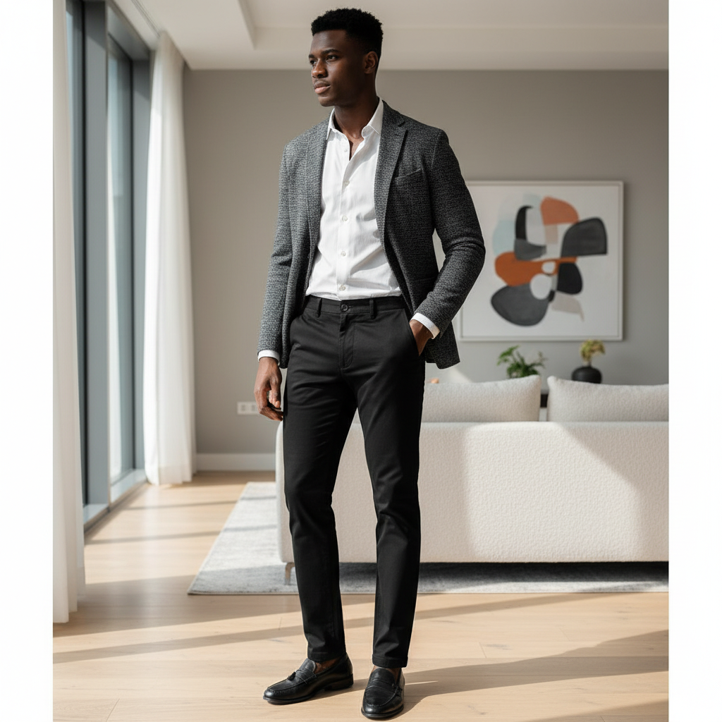 Unisex Slim Chino Trousers – Model Shot Black