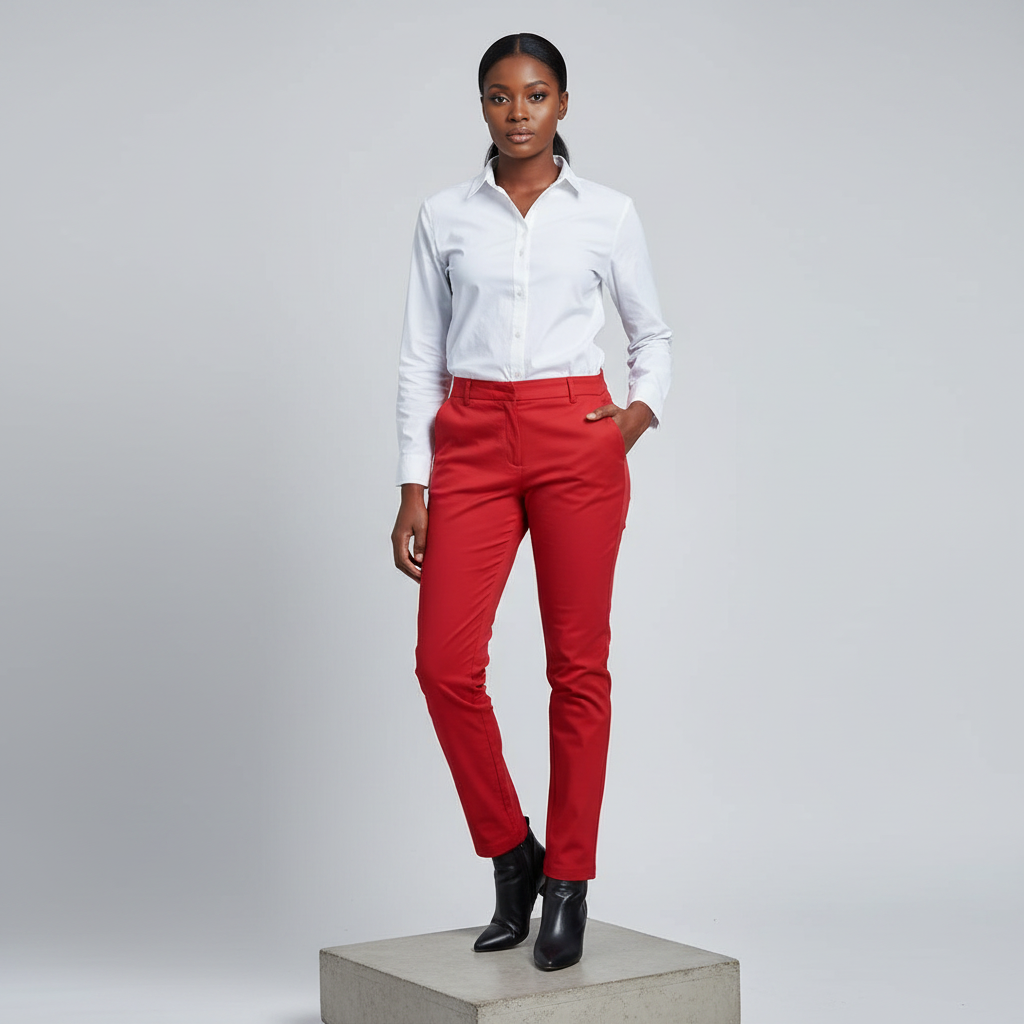 Red Slim-Fit Trousers - Model Front