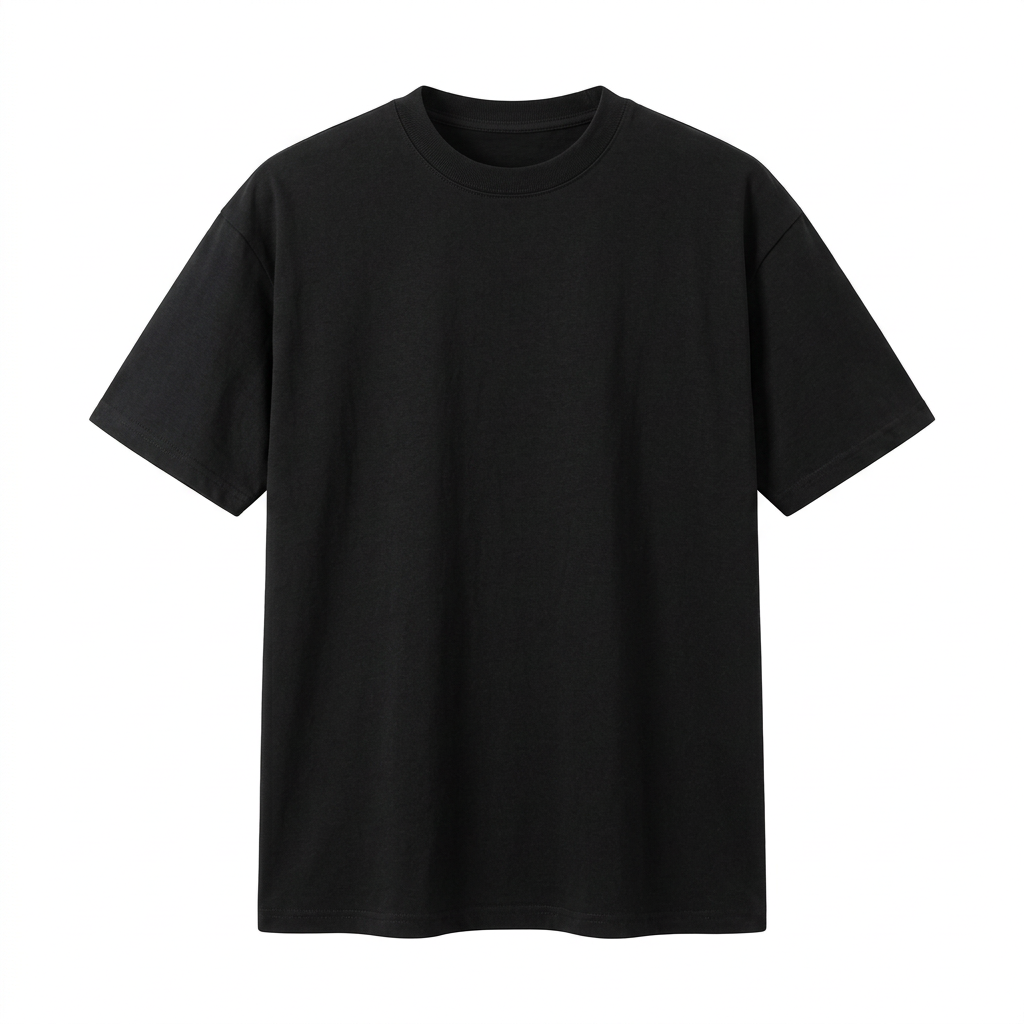 Plain black crew-neck T-shirt on an invisible mannequin