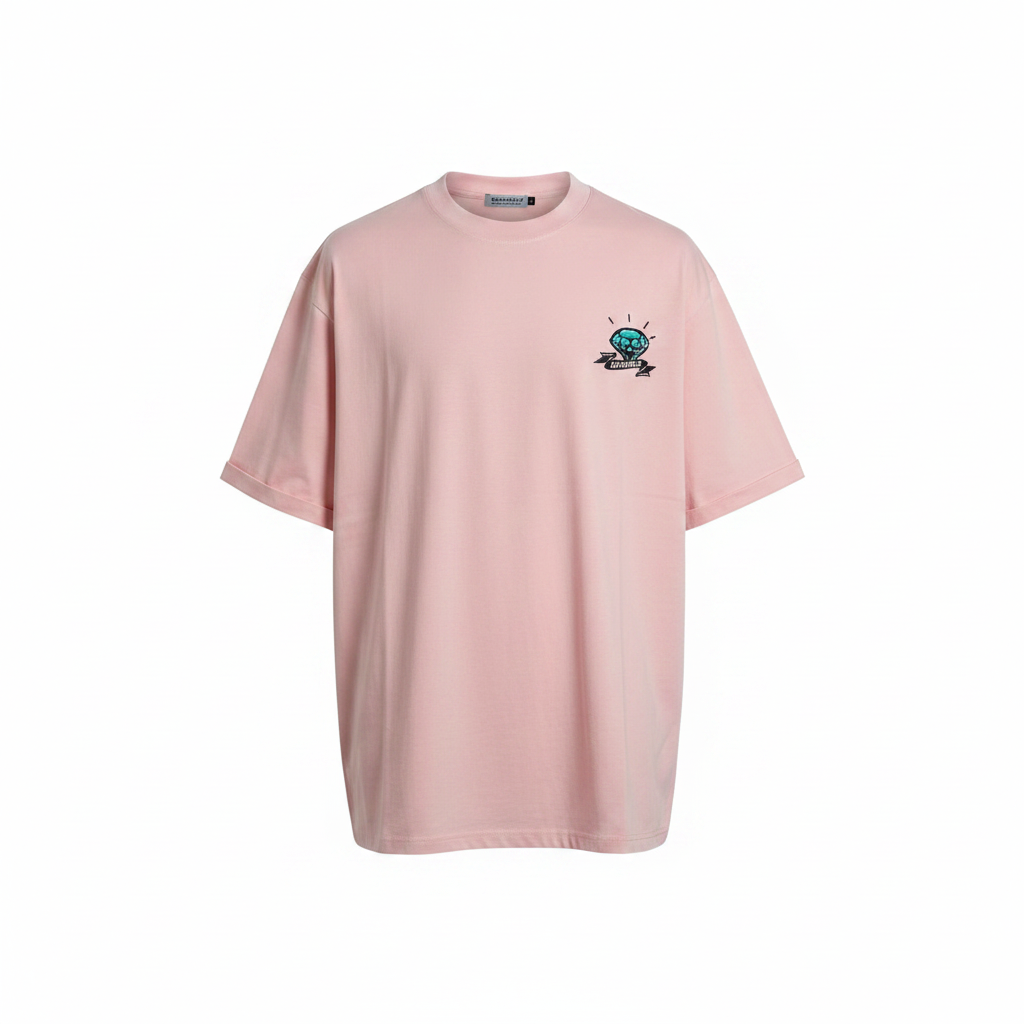 Unisex pink diamond gem illustrated graphic tee – ghost mannequin front view