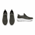 Men's olive grey ribbed knit slip-on sneaker ghost mannequin front and side view pair