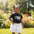 Girls Black Sparkle Top & White Ruffle Skirt Set - Model Shot 1