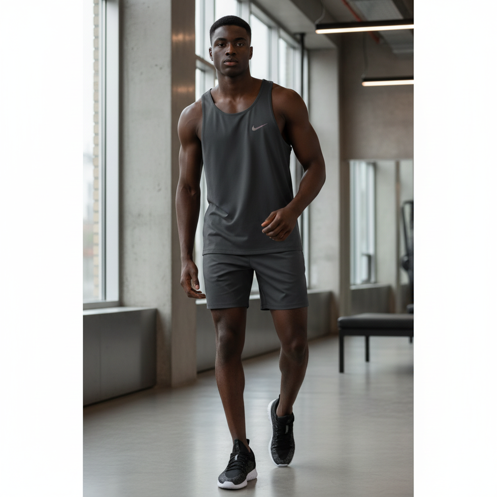 Nike charcoal sleeveless sport tank vest on male model