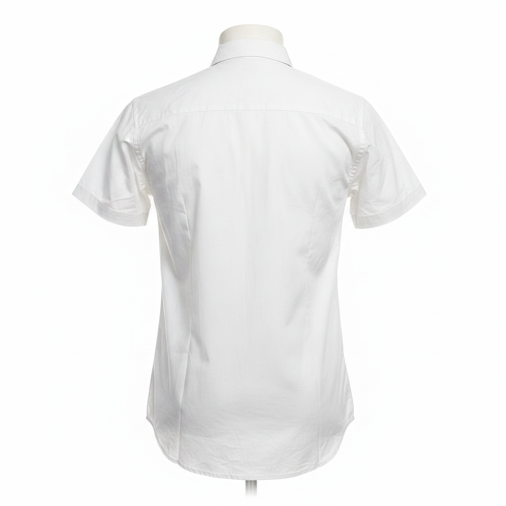 White tropical beach print short-sleeved shirt ghost mannequin back view