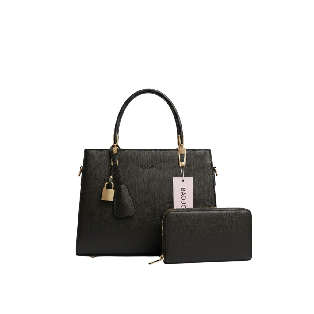 2-in-1 Structured Leather Handbag & Wallet Set