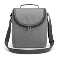 Grey marl zip-flap carry bag with shoulder strap on white