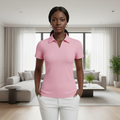 Pink Ribbed V-Neck Polo Top - Front Model