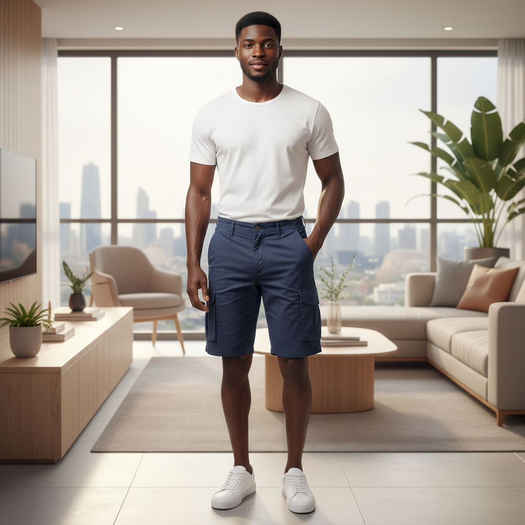 Model shot – Emmanuel Store Zara Deep Navy Blue Cargo Shorts