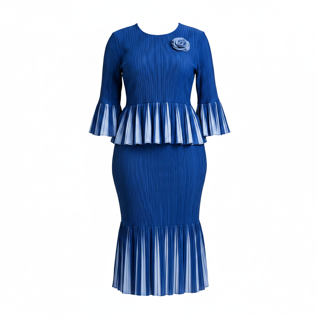 Royal Blue Pleated Peplum Skirt Set – Ghost Mannequin