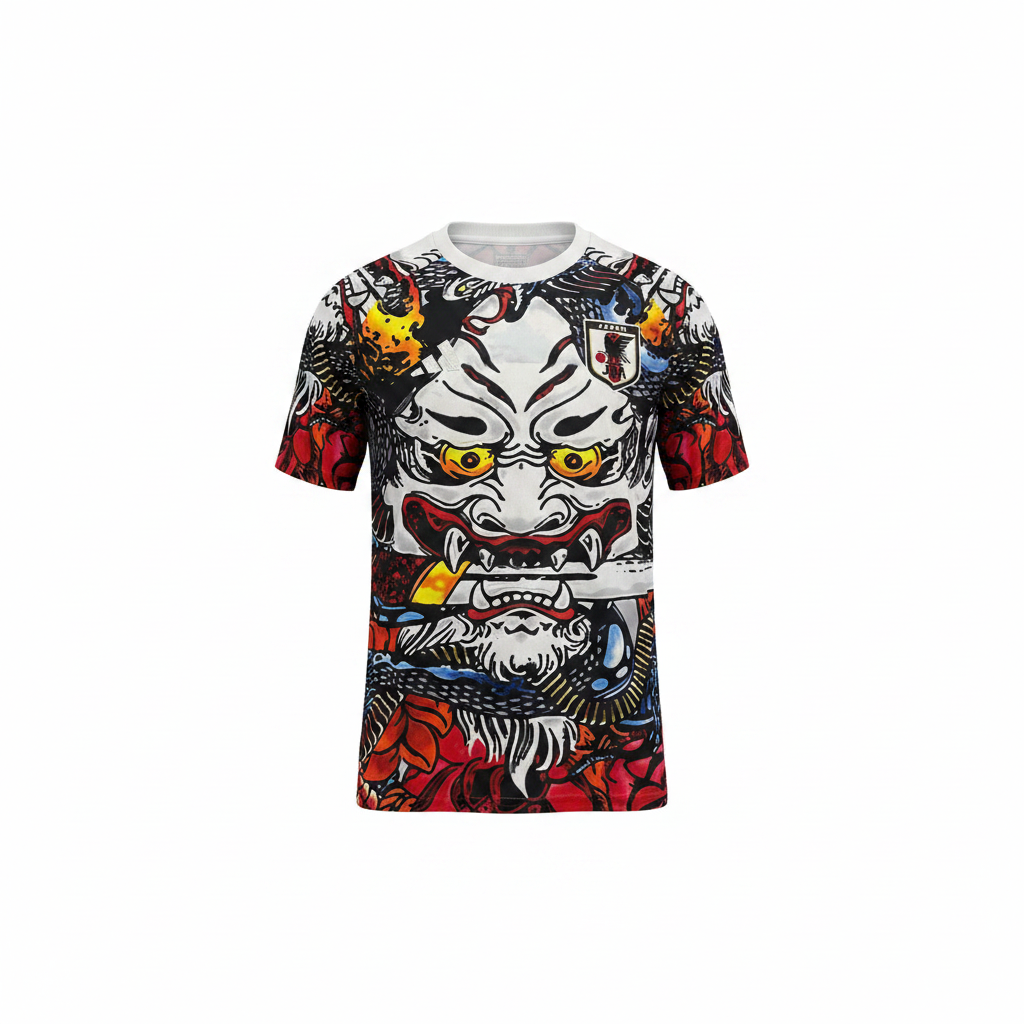 White oni demon dragon graphic football jersey ghost mannequin front view