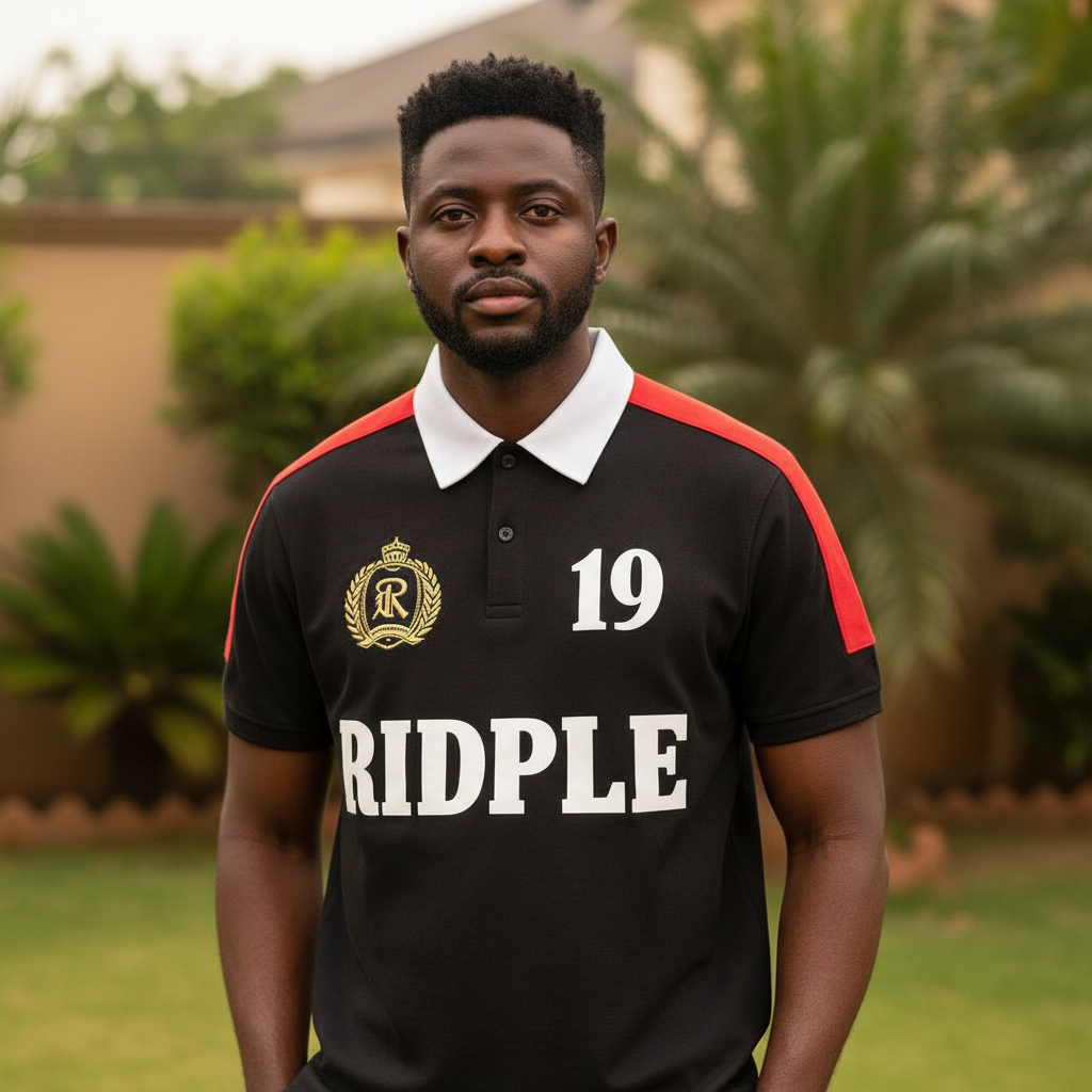 Men's Black Graphic Polo Shirt - Nigerian Male Model