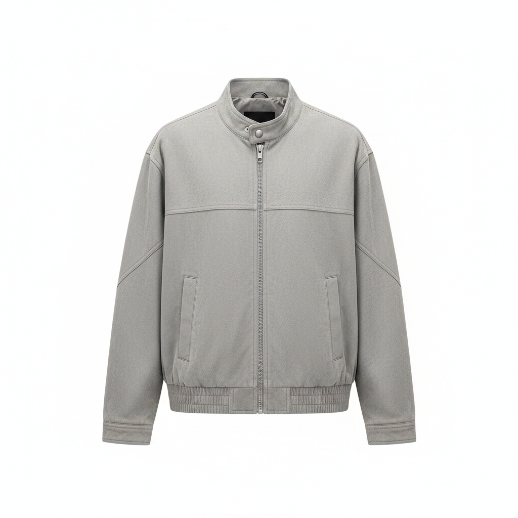 Men's Light Grey Suede-Look Oversized Bomber Jacket – Ghost Mannequin Front View