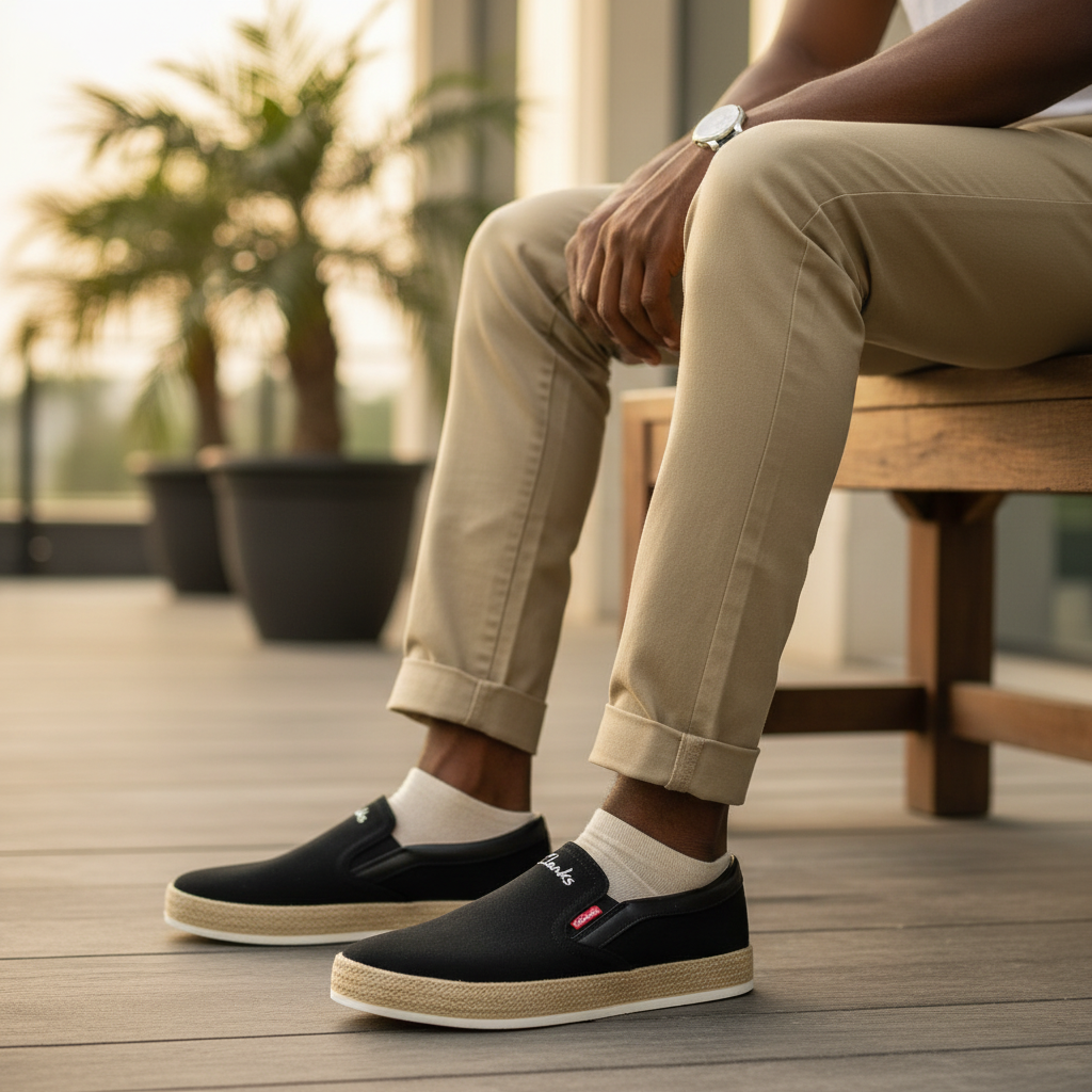 Black Canvas Espadrille Slip-On - Model Shot