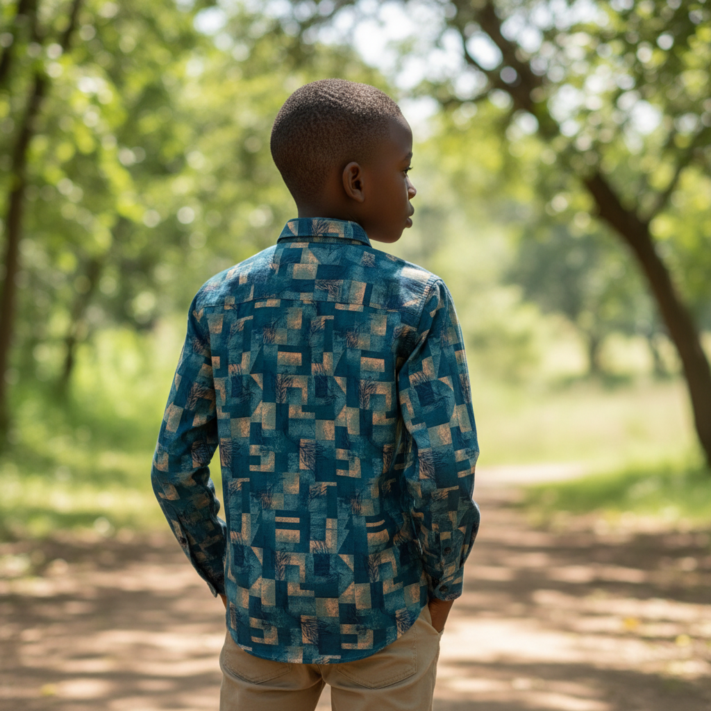 Boys Teal Geometric Print Shirt - Back View