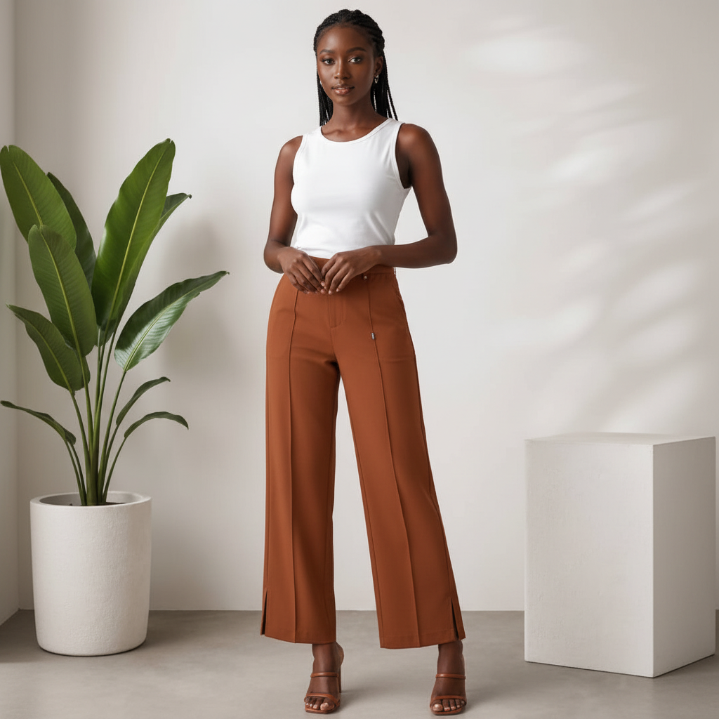 Chukmore Rust Wide-Leg Palazzo Trousers - Model Shot