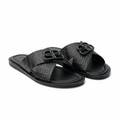 Black Croc Cross-Strap BB Buckle Palm Slide - Ghost Mannequin