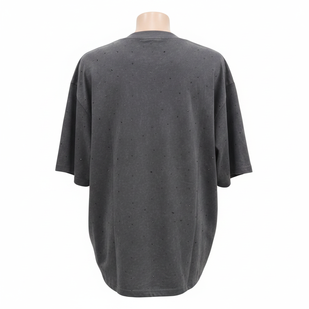 Women's charcoal grey rhinestone oversized tee - ghost mannequin back view