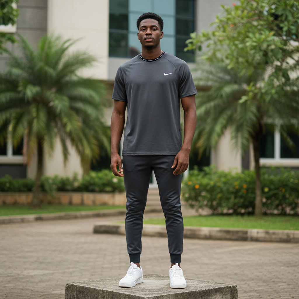 Men's Dark Charcoal Short-Sleeve Athletic Performance T-Shirt – Nigerian Male Model