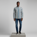 Blue Green Coral Striped Long-Sleeved Shirt - Model Shot