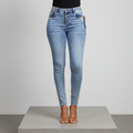 Light Blue Acid Wash High-Waist Skinny Jeans – Front Model