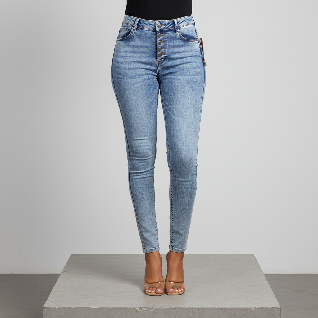 Light Blue Acid Wash High-Waist Skinny Jeans – Front Model