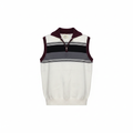 Color-block quarter-zip sweater vest ghost mannequin front view — off-white, burgundy, slate grey