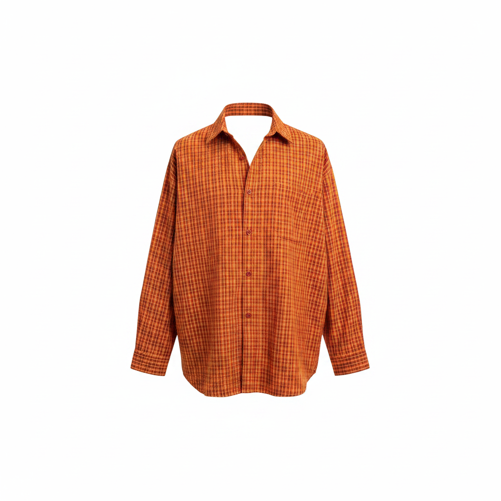 Men's Orange Plaid Oversized Long Sleeve Shirt – Ghost Mannequin Front View