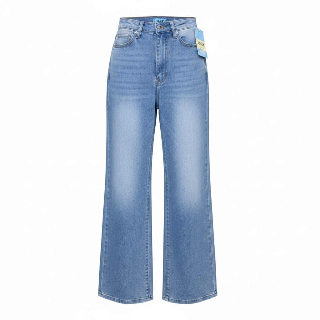 Light Blue Wash Wide-Leg Denim Jeans - Ghost Mannequin Front