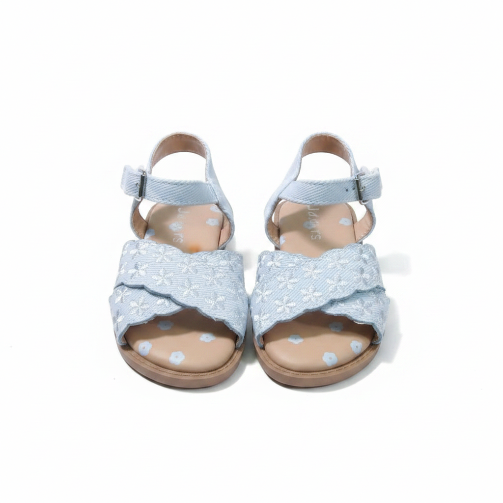 Girls' light blue floral lace sandals ghost mannequin pair view