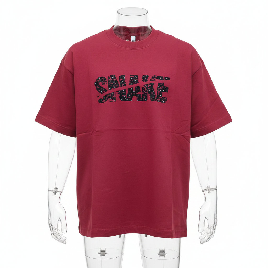 Red Snake Paisley Graphic Oversized Tee - Ghost Mannequin Front
